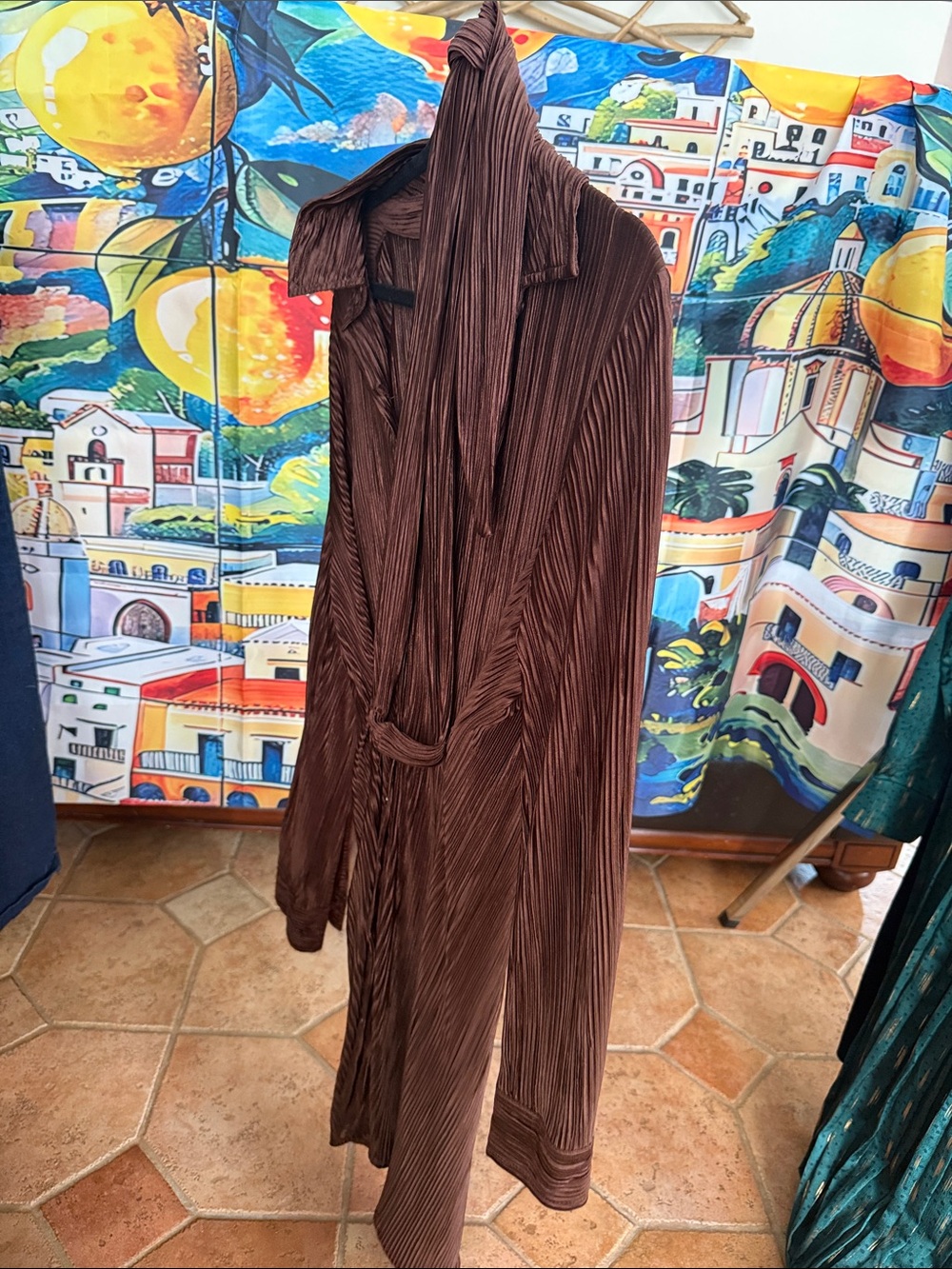 Pleated Brown button down dress